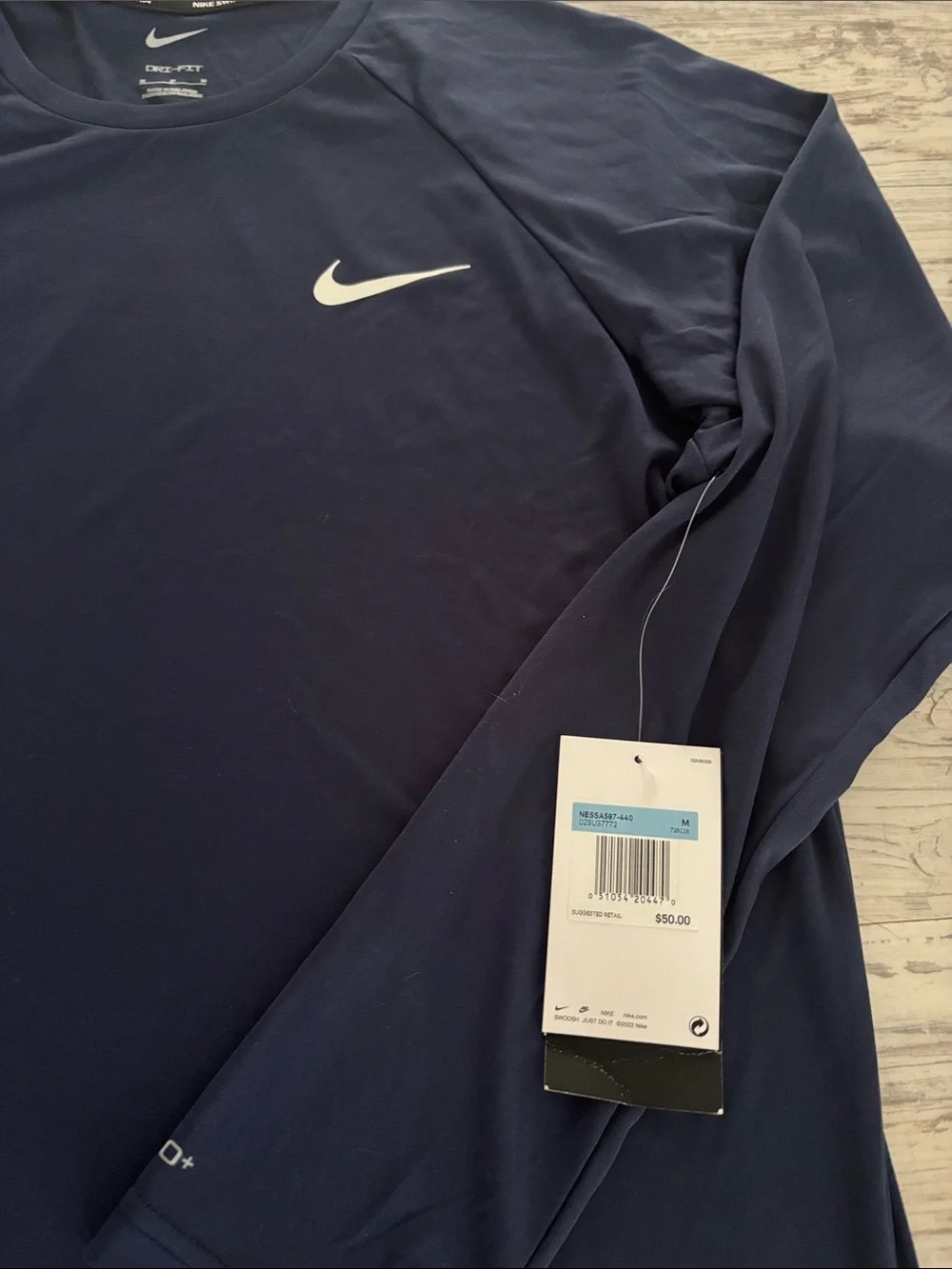 Nike Men’s Long Sleeve Swim Rash Guard - Navy with White Swoosh
